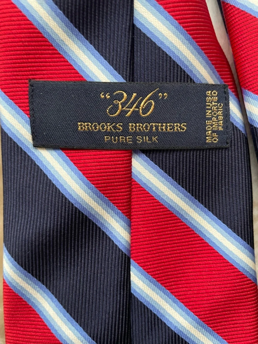 Brooks Brothers 346 Pure Silk Navy, Red and Light Blue Striped Silk Tie